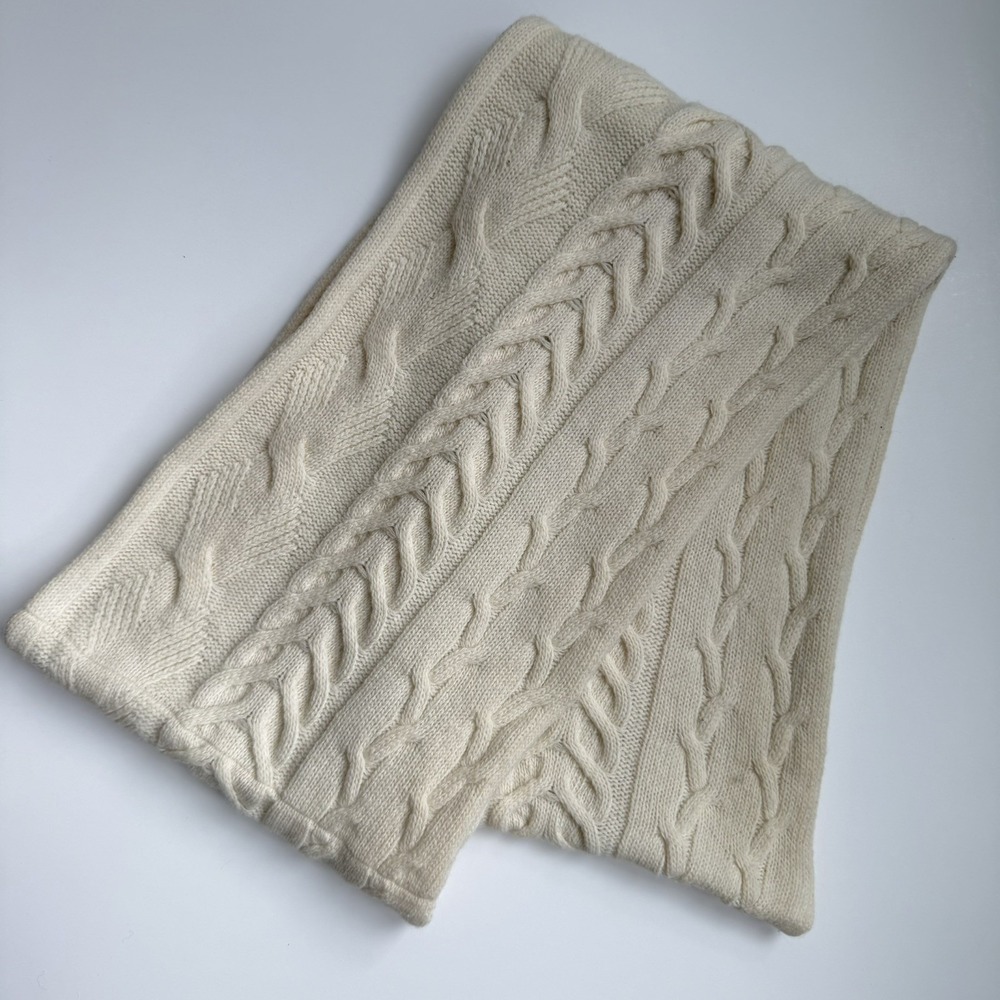 J Jill Infinity Scarf Wool Blend Cable Knit Cream 10 x 62" Classic Fall Cozy